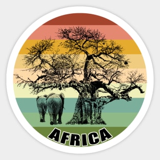 Baobab and Elephants on Vintage Retro Africa Sunset Sticker